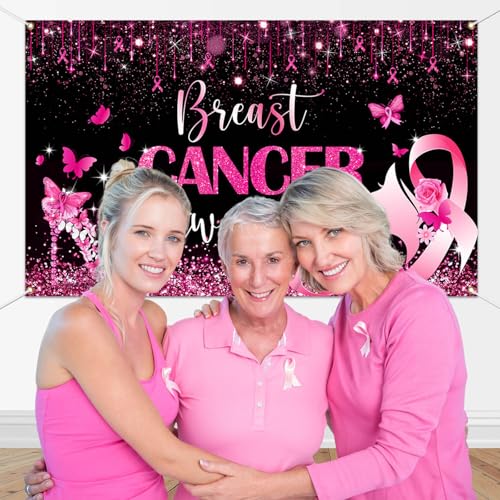 Breast Cancer Awareness Backdrop October Pink Ribbon Party Decorations for Home Breast Cancer Awareness Banner Background for Photography (Pink, 70.8x43.3 inch)