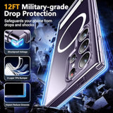 For Samsung Galaxy S24 Ultra Case, With Invisible Kickstand, Magnetic Case [Military Grade Drop Protection] [2 Pcs Tempered Glass Screen Protectors] Shockproof Slim Case, Clear