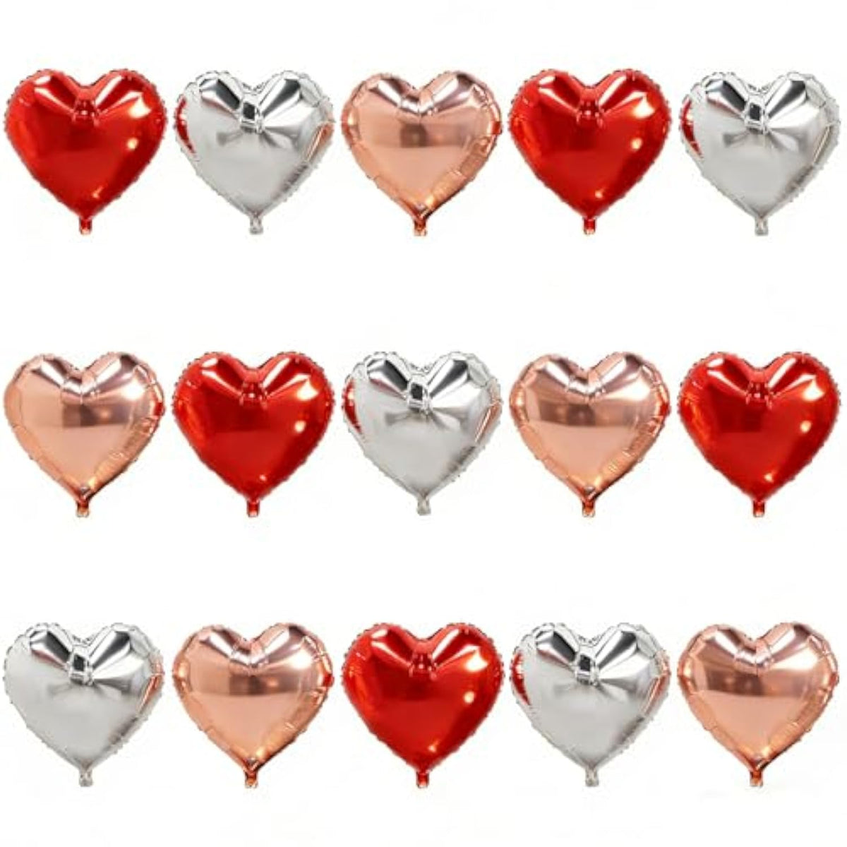 15 Pcs Heart Balloons For Valentines Day, 18 Inch Red Rose Gold Sliver Foil Heart Shaped Balloons For Galentines Day Birthday Baby Shower Bridal Shower Wedding Party Decorations