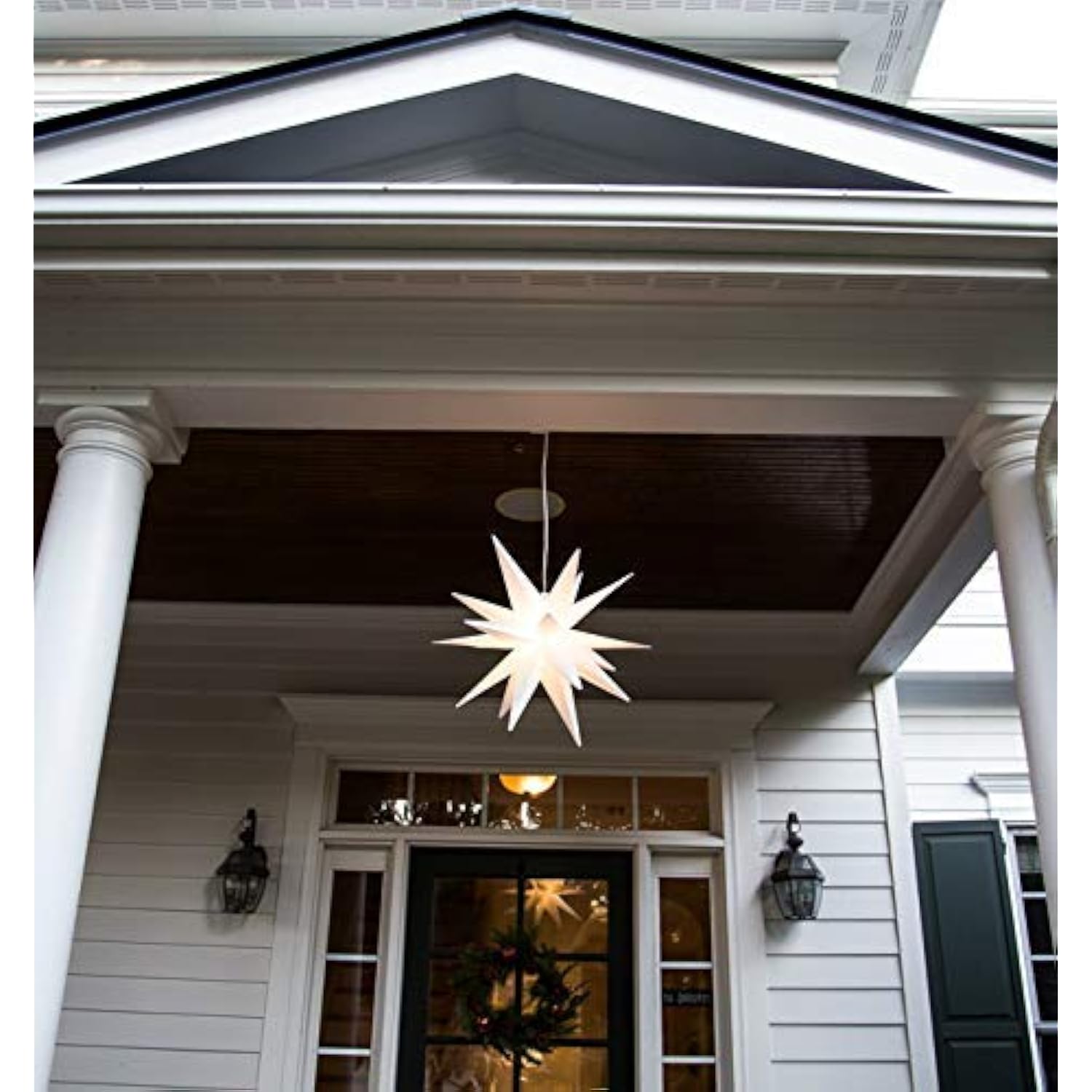 Large 18” Easy Assembly Warm White Led Moravian Star - Hanging Outdoor Christmas Light - Use As Holiday Decoration, Porc