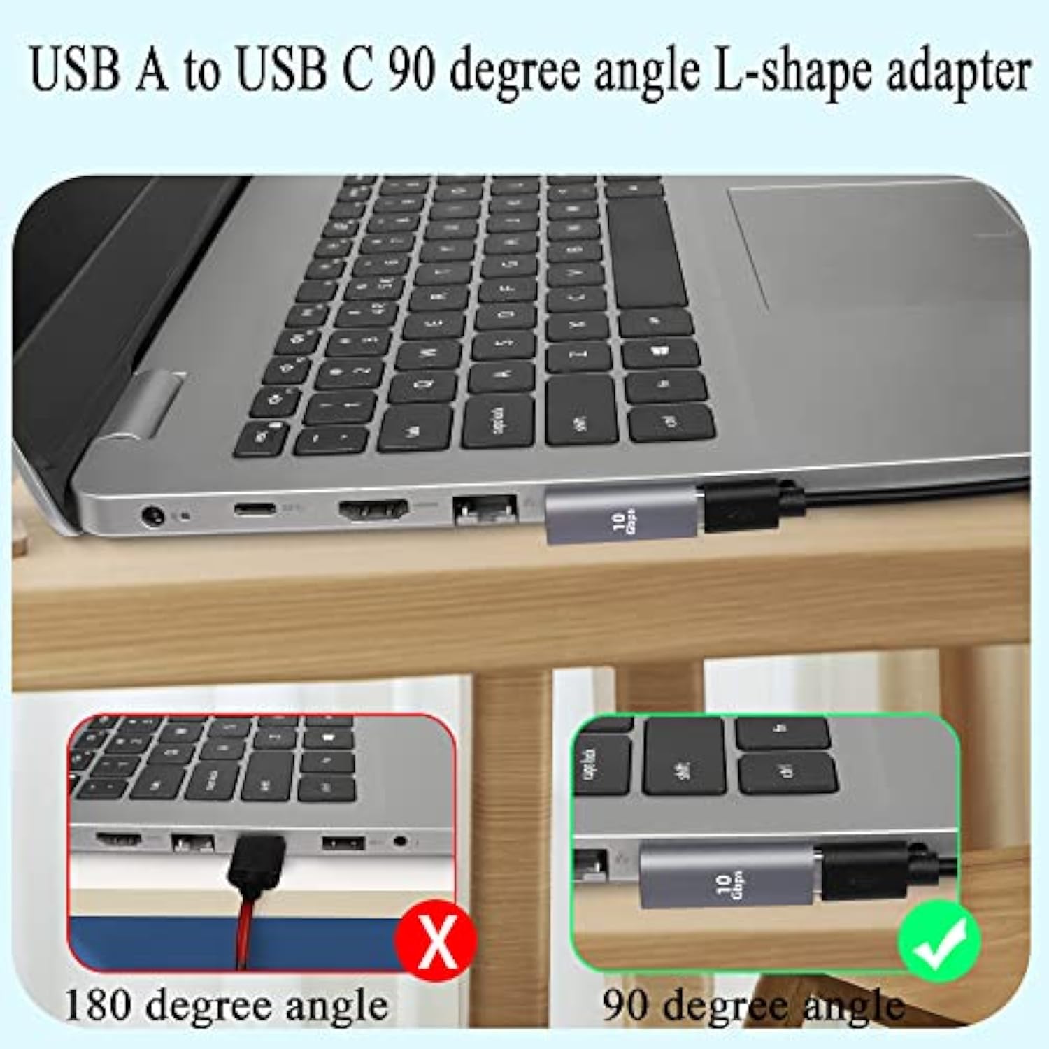 90° Angle Usb C To Usb Adapter 10Gbps Usb 3.1 Male To Usb C Female Left Angle