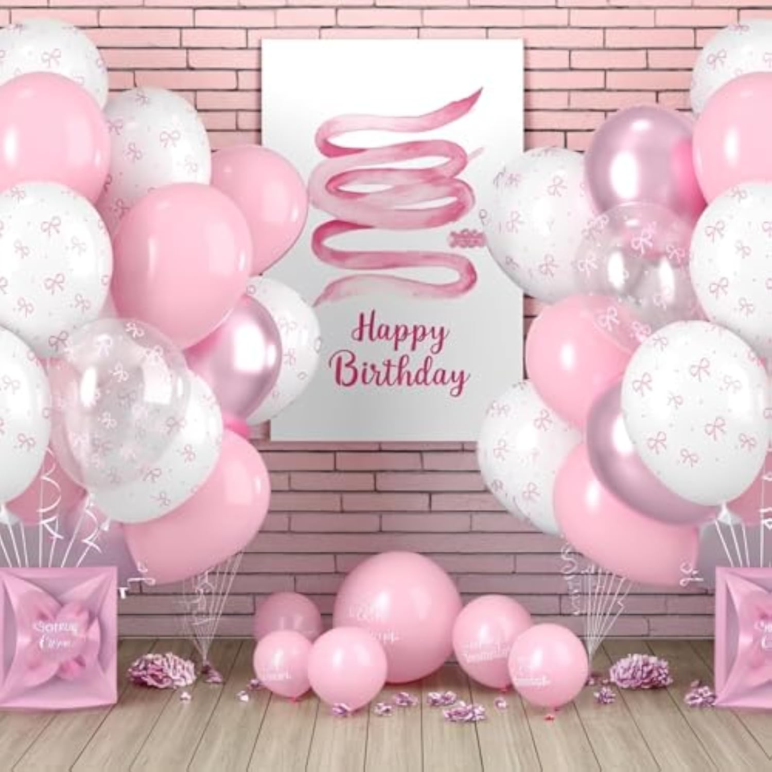 50pcs Pink Bow Latex Balloons for Birthday, Bachelorette & Wedding Parties