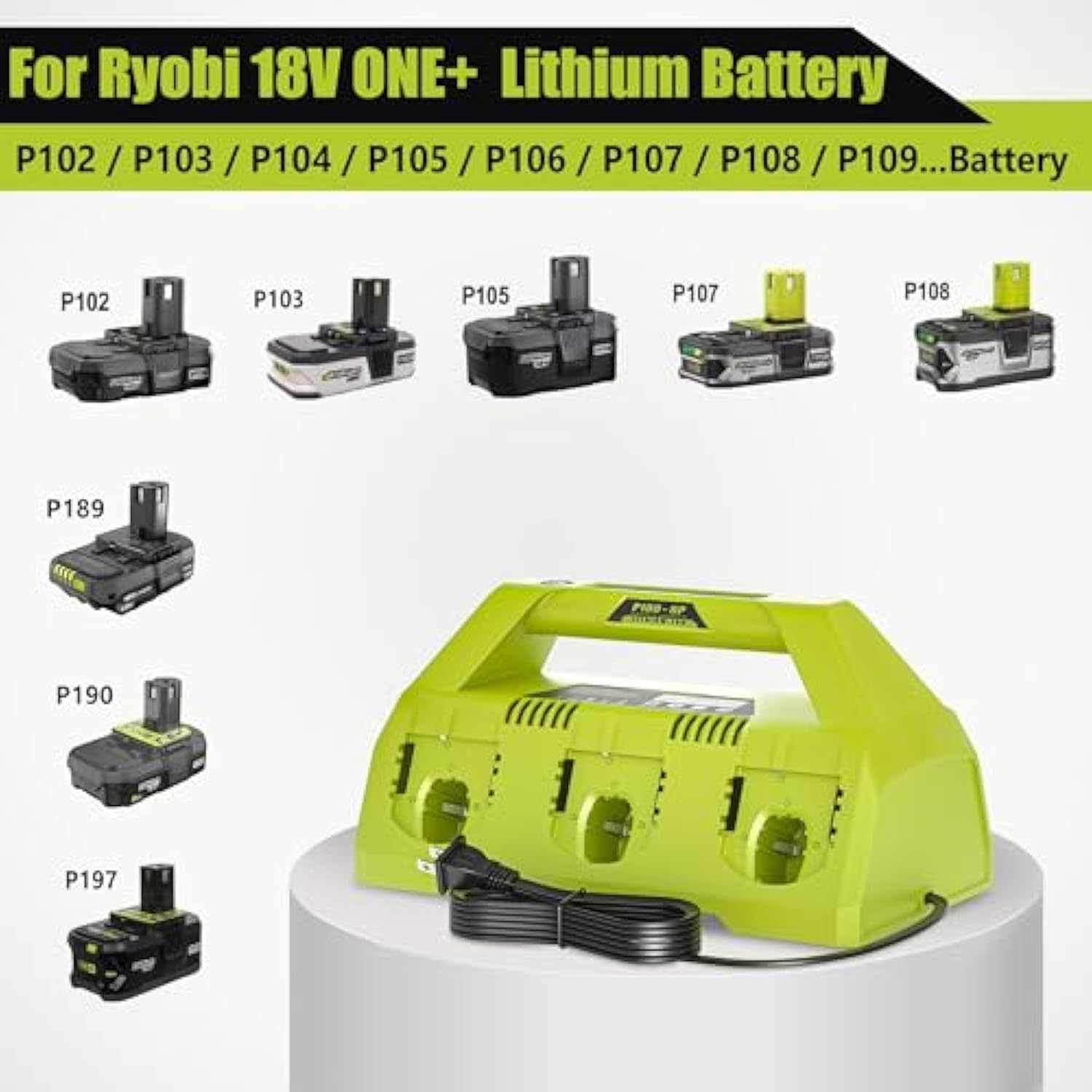 18V Battery Charger Replacement For Ryobi 18V Battery,6-Port Charger Station For Lithium-Ion One+ Batteries P100 P102 P103 P105 P107 P108 P189 P190 P193 P197,For Ryobi Charger P135 P117 P118