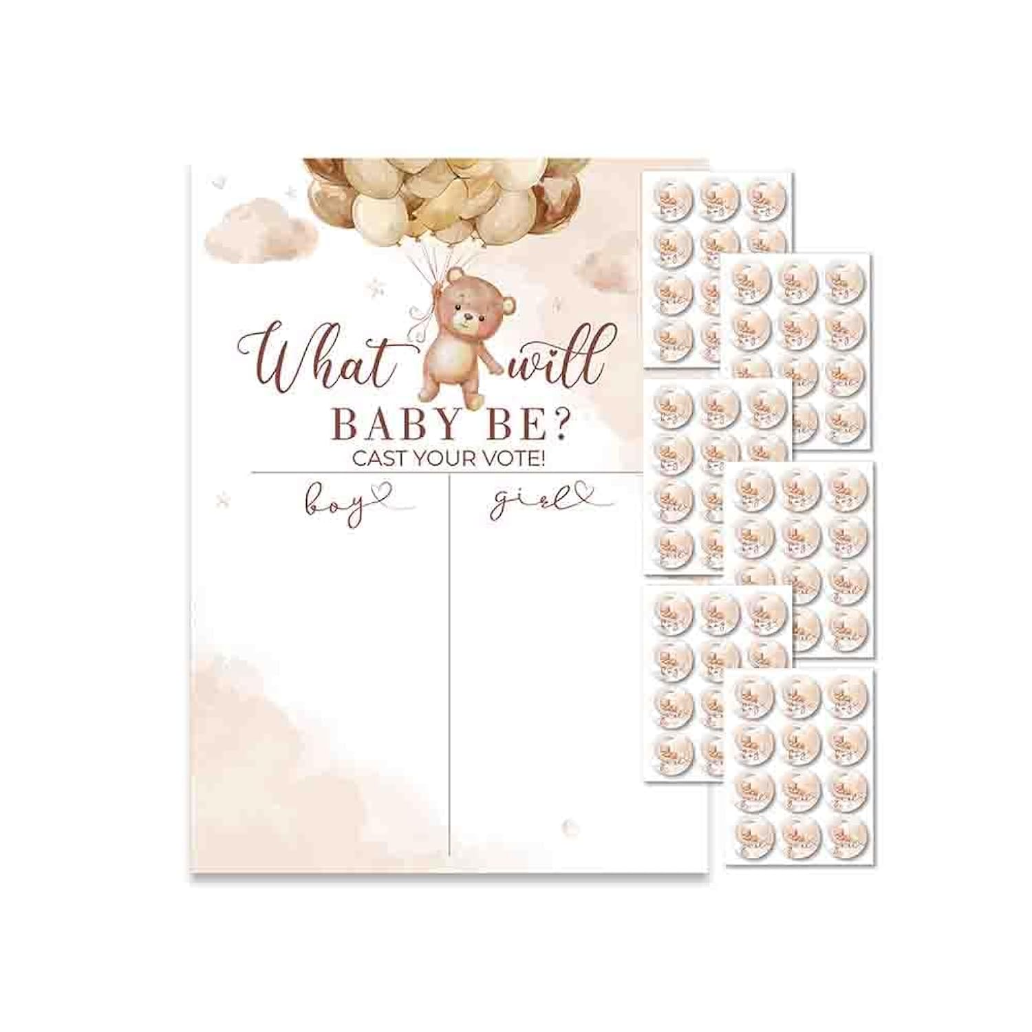 Baby Shower Games & Boy Or Girl Gender Reveal Bear Theme Voting Game Guessing Board Poster For Baby Shower Decoration Team Boy Team Girl Ideas
