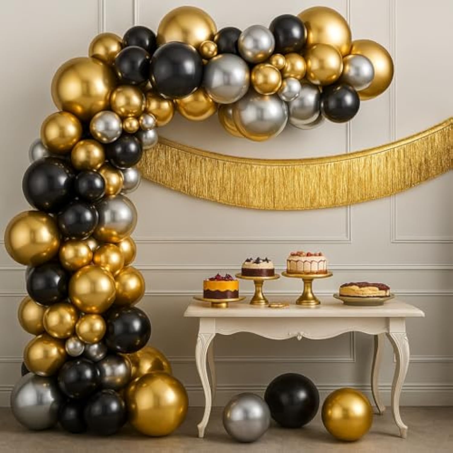 85 Pcs Gold and Black New Year Balloon Arch Kit with Backdrop for 2026 Party