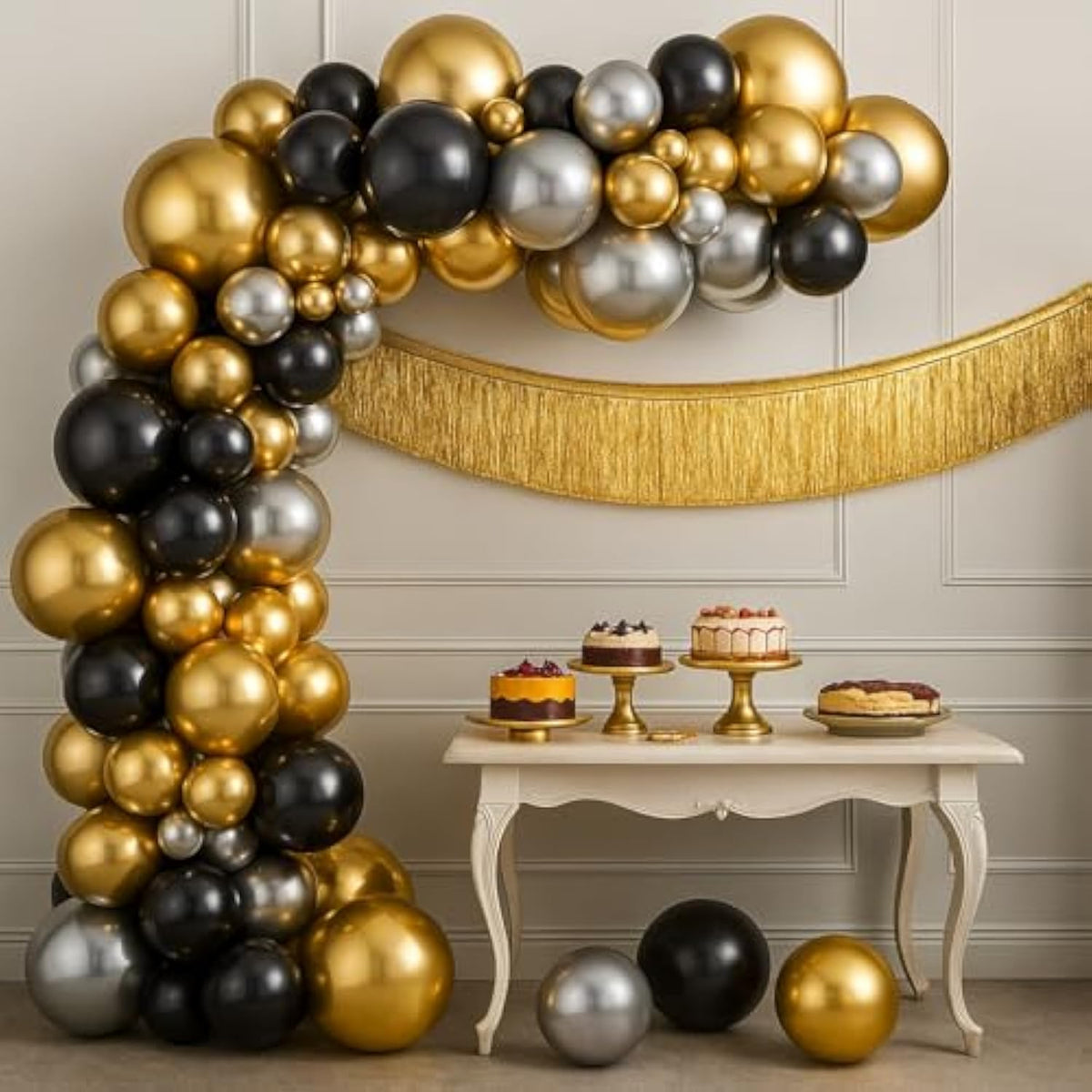 85 Pcs Gold and Black New Year Balloon Arch Kit with Backdrop for 2026 Party