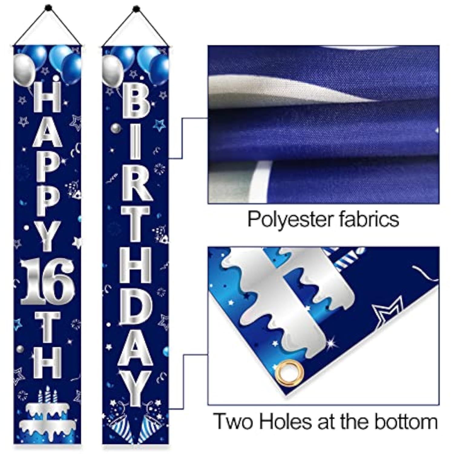 Blue & Silver 16th Birthday Banner: Sweet Sixteen Party Decor