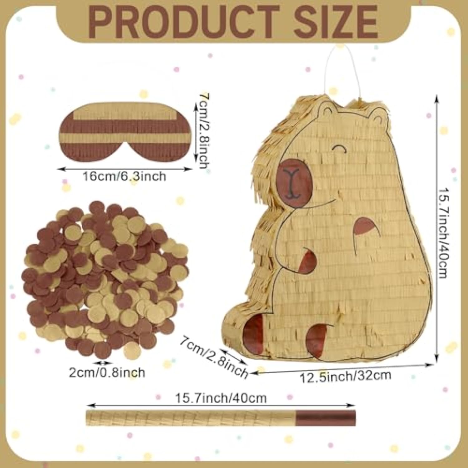 Capybara Piñata With Stick Blindfold, Confetti (15.7" X 12.5" X 3.0 ") Capybara Party Decorations Cute Animal Piñata For Animal Theme Birthday Baby Shower Party Decorations Supplies