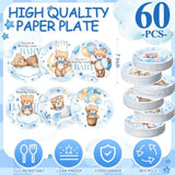 60 Pcs 7 Inch Blue Bear Baby Shower Paper Plates We Can Bearly Wait Decorations Tableware Baby Gender Reveal Plates For Spring Party Supplies