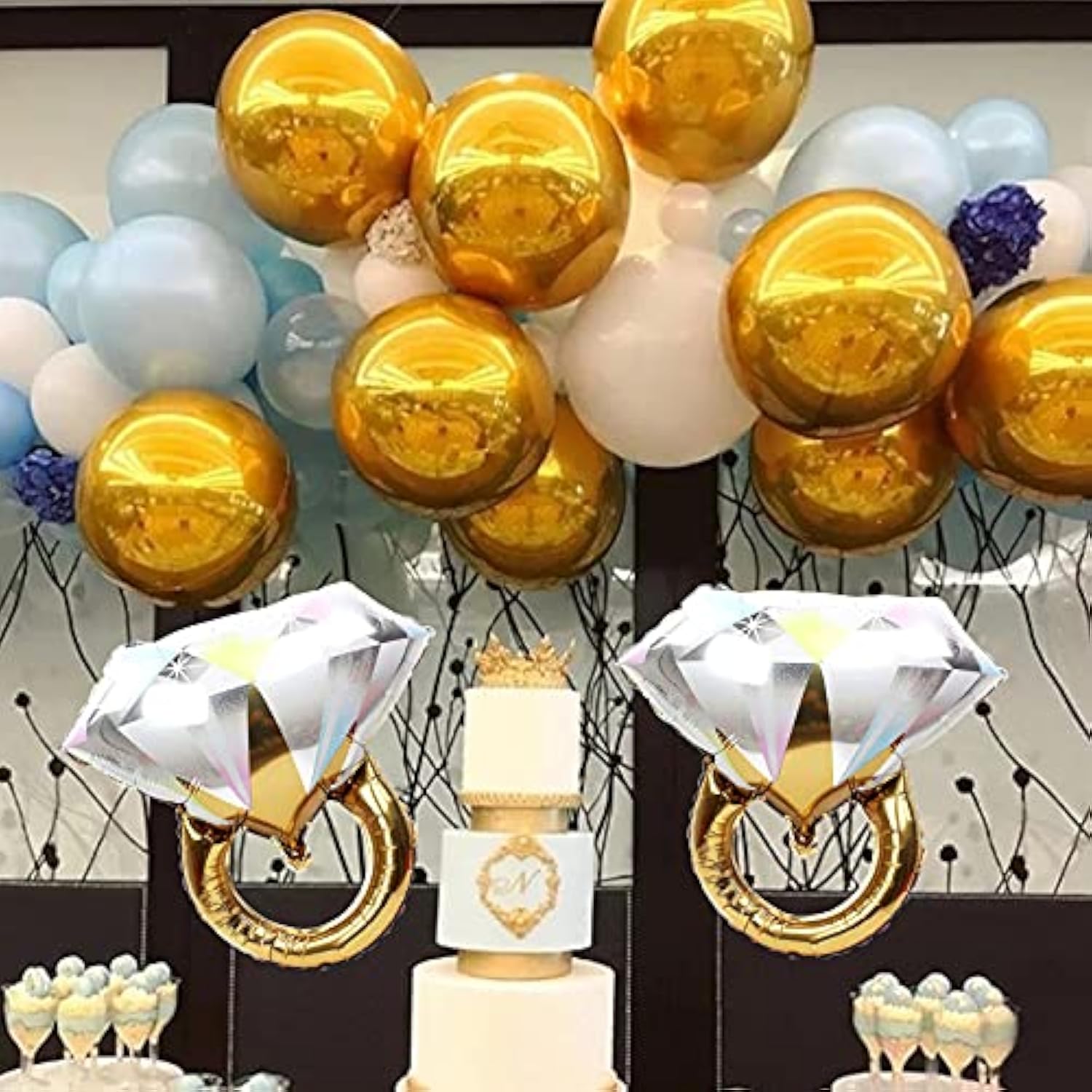 2 Pack Diamond Ring Foil Balloons Wedding Engagement Bridal Shower Party Decorations