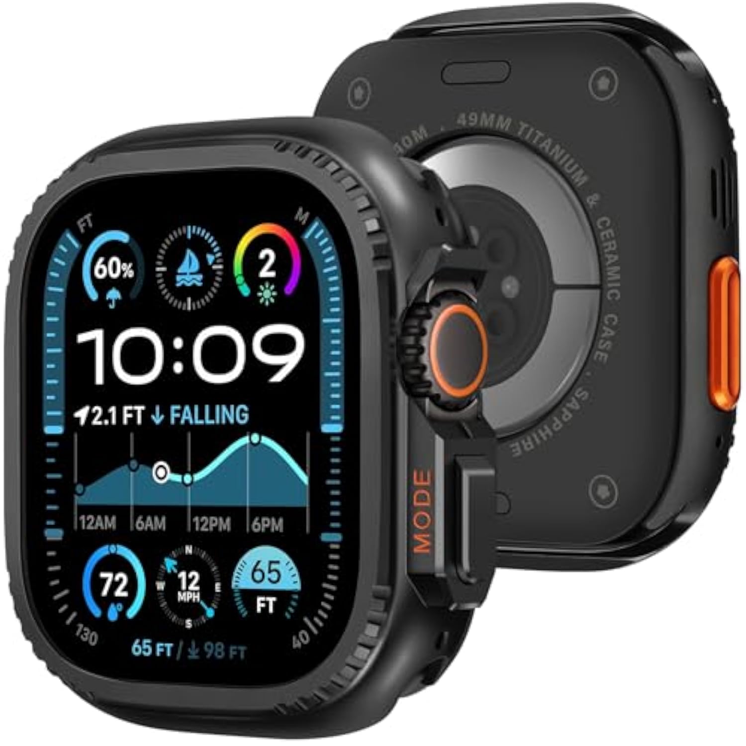 2 In 1 Metal Case Compatible With Apple Watch Ultra 3/2/1 49Mm, Rugged Shockproof Metal Bumper Case With Back Cover For Iwatch 49Mm (Black)