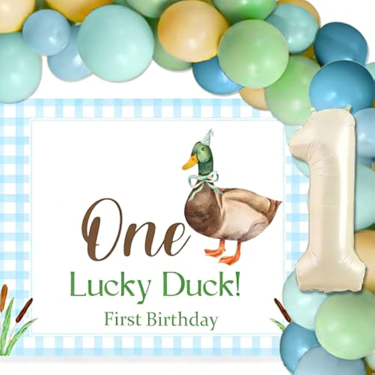Mallard Duck 1St Birthday Party Decor Boy One Lucky Duck Baby Shower Decorations For Boys First Birthday Mallard Duck Hunting Backdrop Balloons Party Supplies