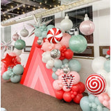 Christmas Balloons Set Pink Green Red Windmill Canes Foil Balloons For Merry Christmas Holiday Woodland Winter New Year Party Decorations