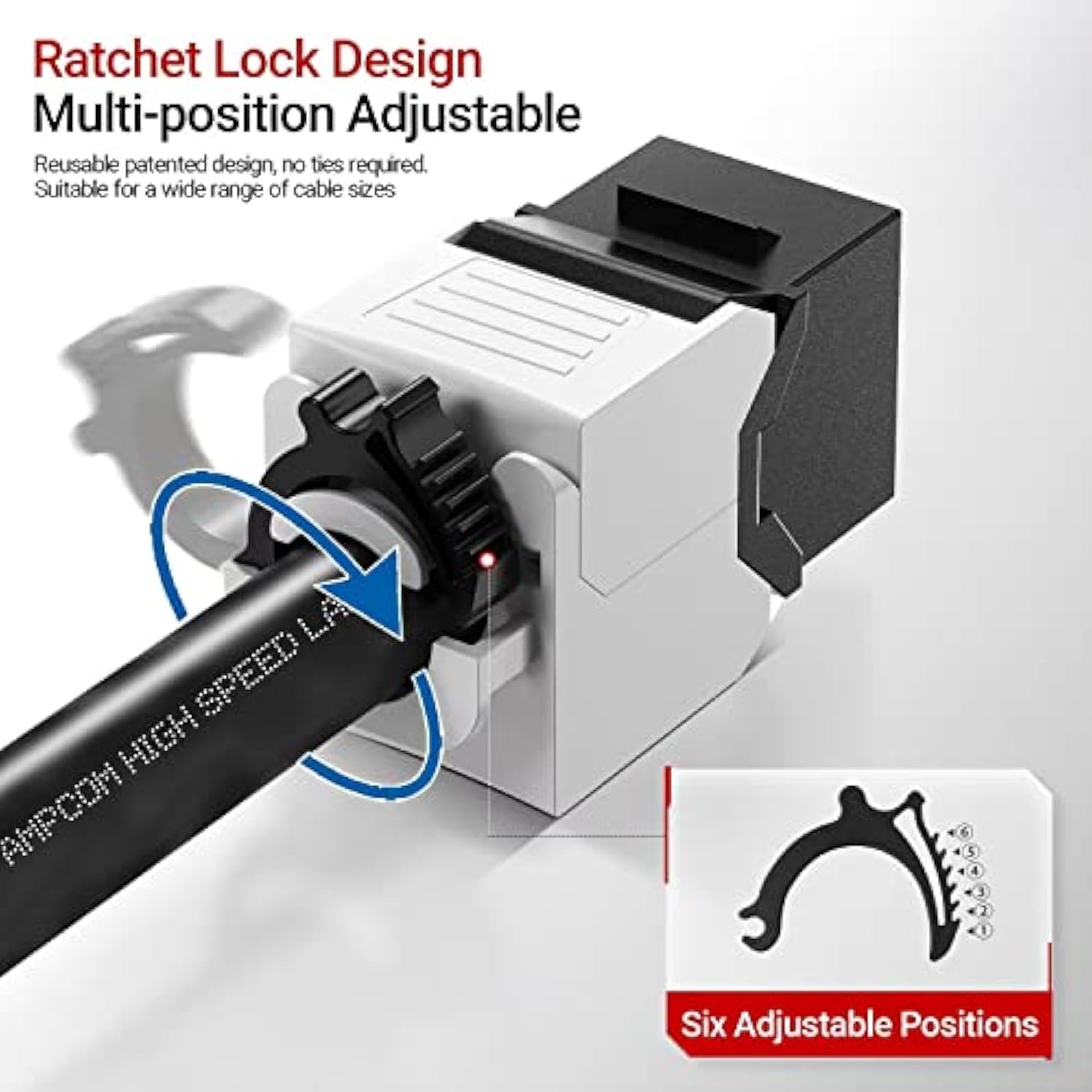 Cat6 Rj45 Keystone Jack - Reusable Utp Ethernet Wall Jack With Adjustable Ratc