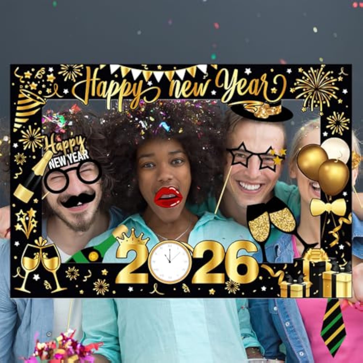 New Year 2026 Photo Booth Props Frame NYE Party Supplies