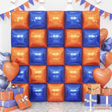Blue And Orange Square Foil Balloons Wall, Double Sided Chrome Deep Blue And Orange Balloons Tunnel Arch Kit Backdrop For Boys Birthday Graduation Baby Shower Blue Birthday Party Decorations