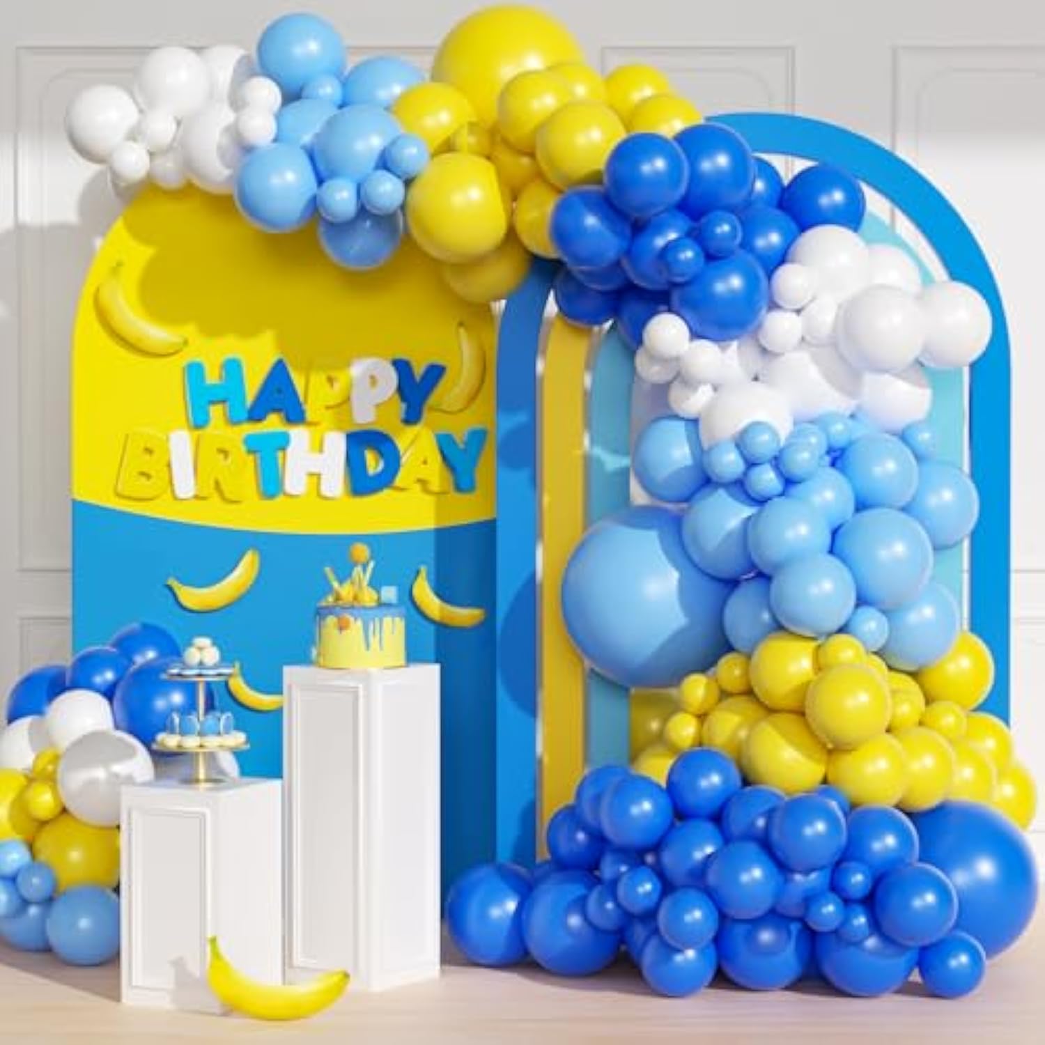 137PCS Blue & Yellow Balloon Arch Kit for Cartoon Theme Party Decorations