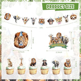 127Pcs Jungle Safari Birthday Decor Backdrop Banner Cake Cupcake Toppers Leaves