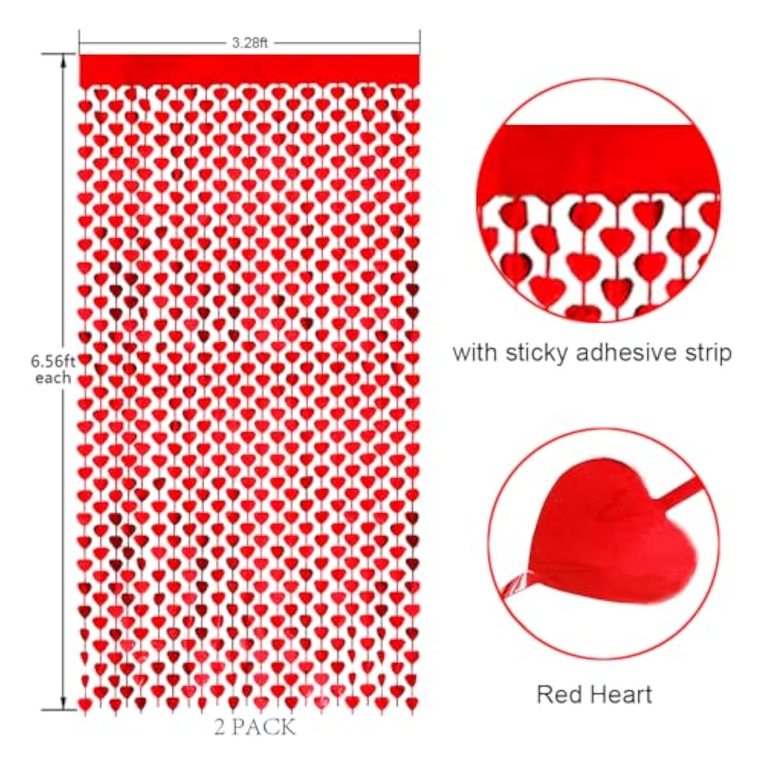 Valentine'S Day Foil Curtain Backdrop, 2 Pack Red Heart Shape Tinsel Fringe Curtain And I Love You Balloon,Valentines Day Photo Streamer For Valentines Day Wedding Engagement Birthday Party Decor