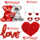 Valentines Balloons Kit, Red Love Balloons and Love-Bear Red Heart Balloons with 1000 Pcs Red Silk Rose Petals for Valentines Day Balloons Decorations Anniversary Decorations Romantic