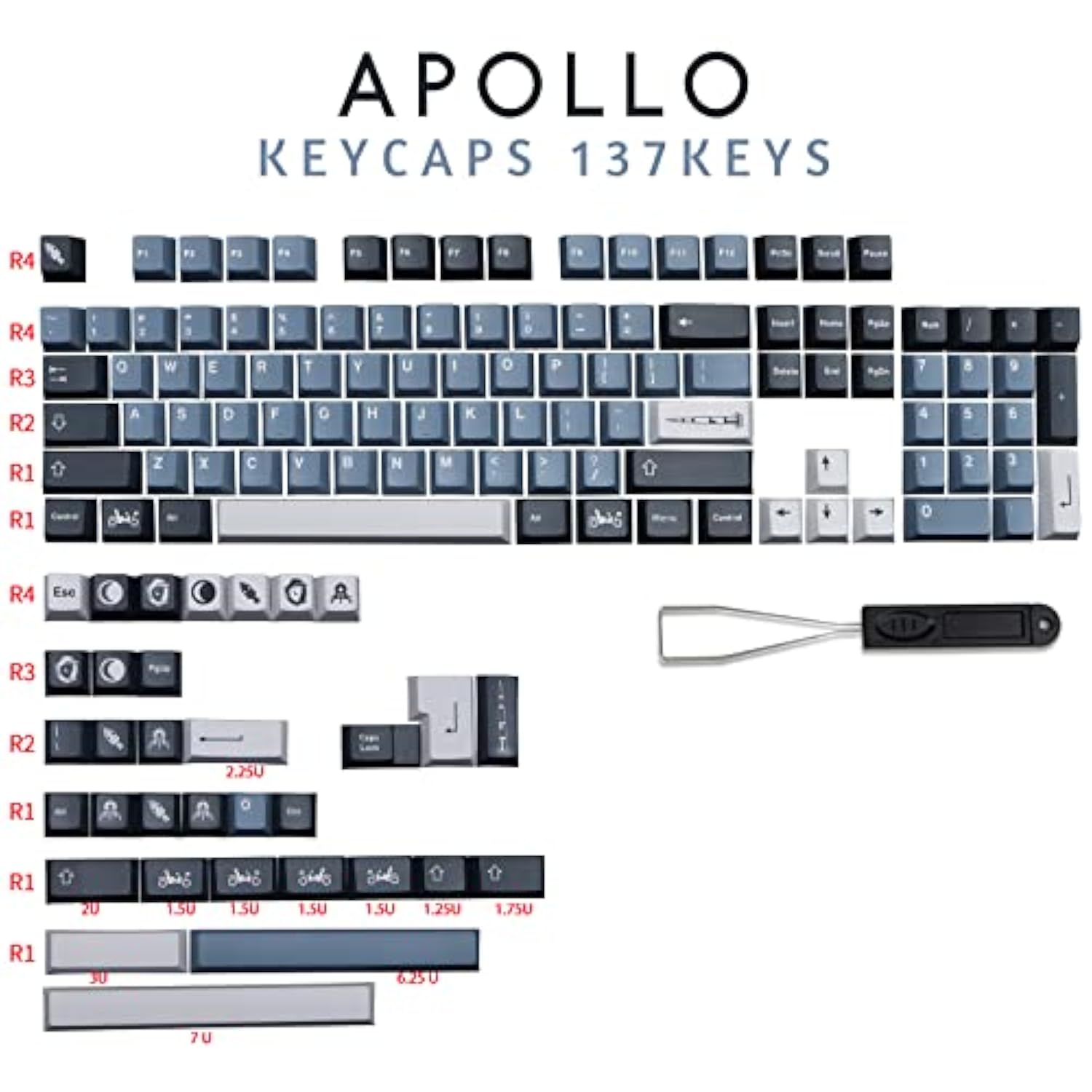 Keycaps Areospace Apollo Theme 133 Set For Mechanical Keyboard, Custom Pbt Xda