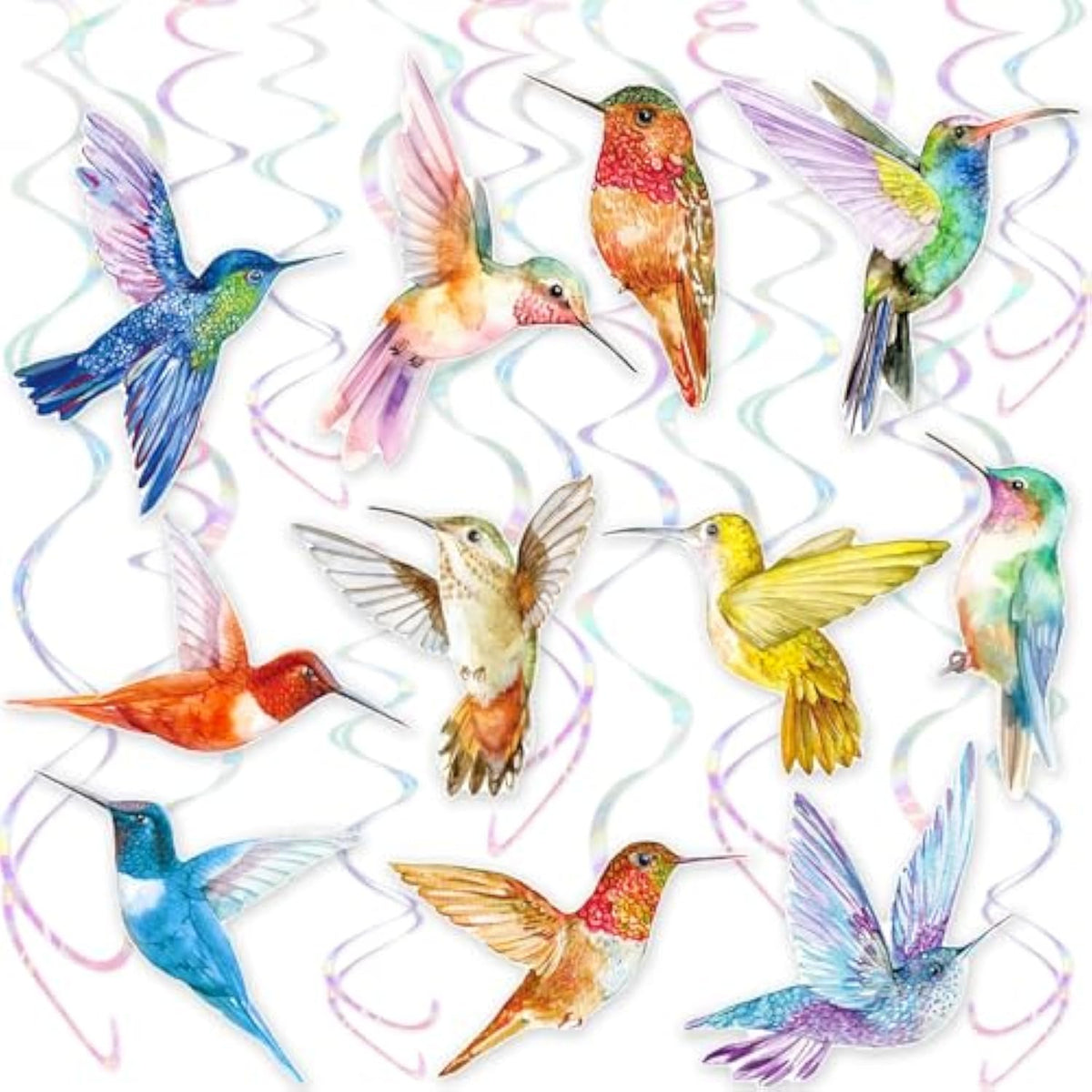 Hummingbird Hanging Swirls 20Pcs Hummingbird Birthday Decorations Hummingbird Ceiling Decor Tropical Bird Party Hanging Streamer For Summer Flying Birds Baby Shower Supplies