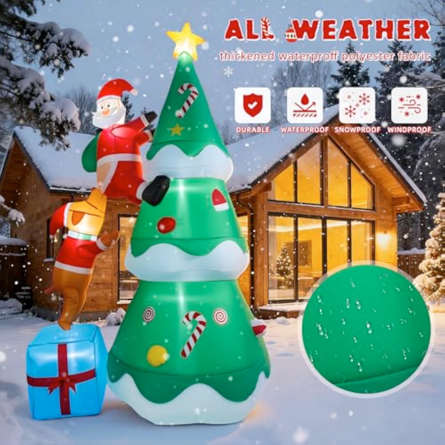 7.05Ft Inflatable Christmas Tree With Dog And Santa Claus,Christmas Blow Up Yard Decorations With Led Lights,Giant Xmas