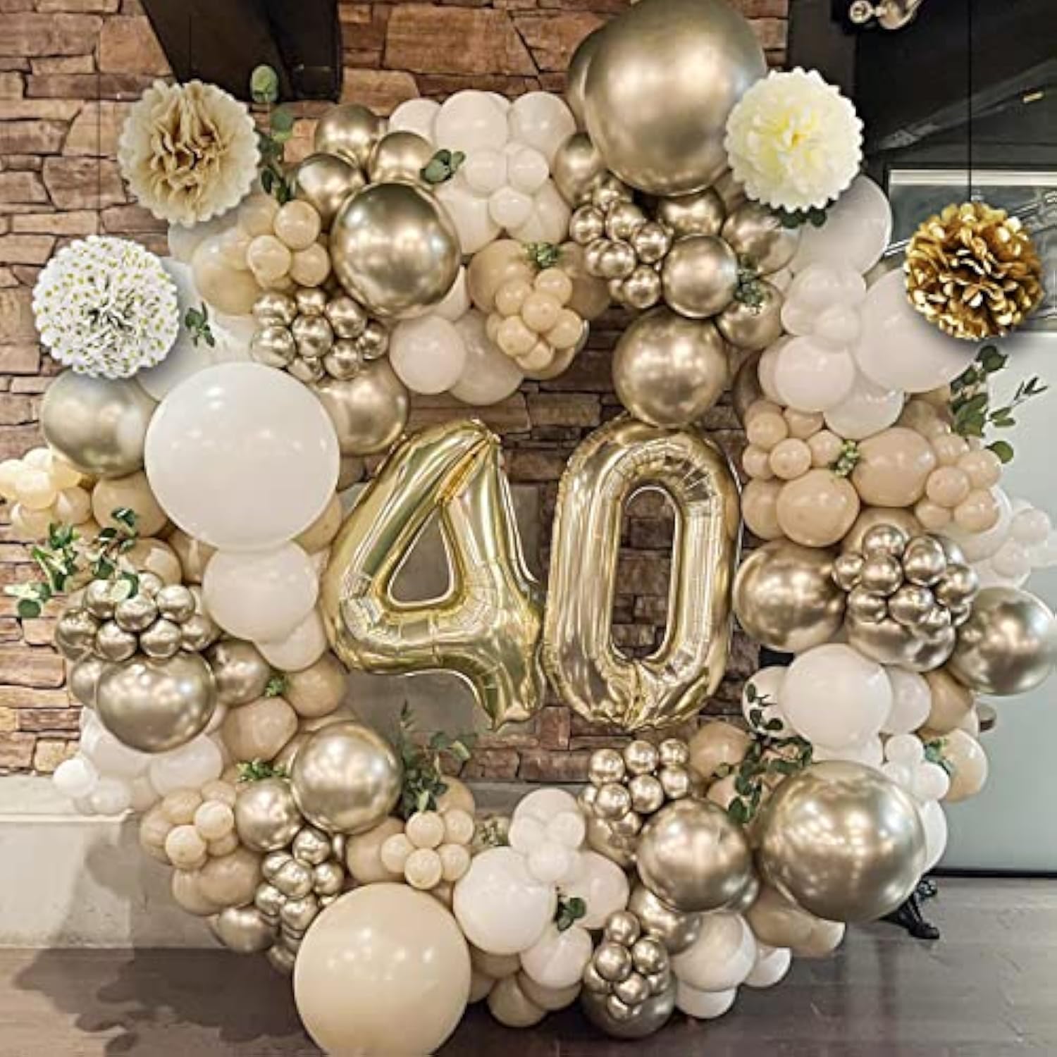 Golden Birthday Party Decorations, Gold Party Decorations, White And Gold Balloons Happy Birthday Banner Tablecloth Fringe Curtain Paper Pom Poms Kids Women Men Girls Boys Birthday Golden Bday Decor