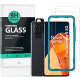 Screen Protector For OnePlus 9 5G,with 2Pcs Tempered Glass,1Pc Camera Lens Protector,1Pc Backing Carbon Fiber Film [Fingerprint Reader,Easy to