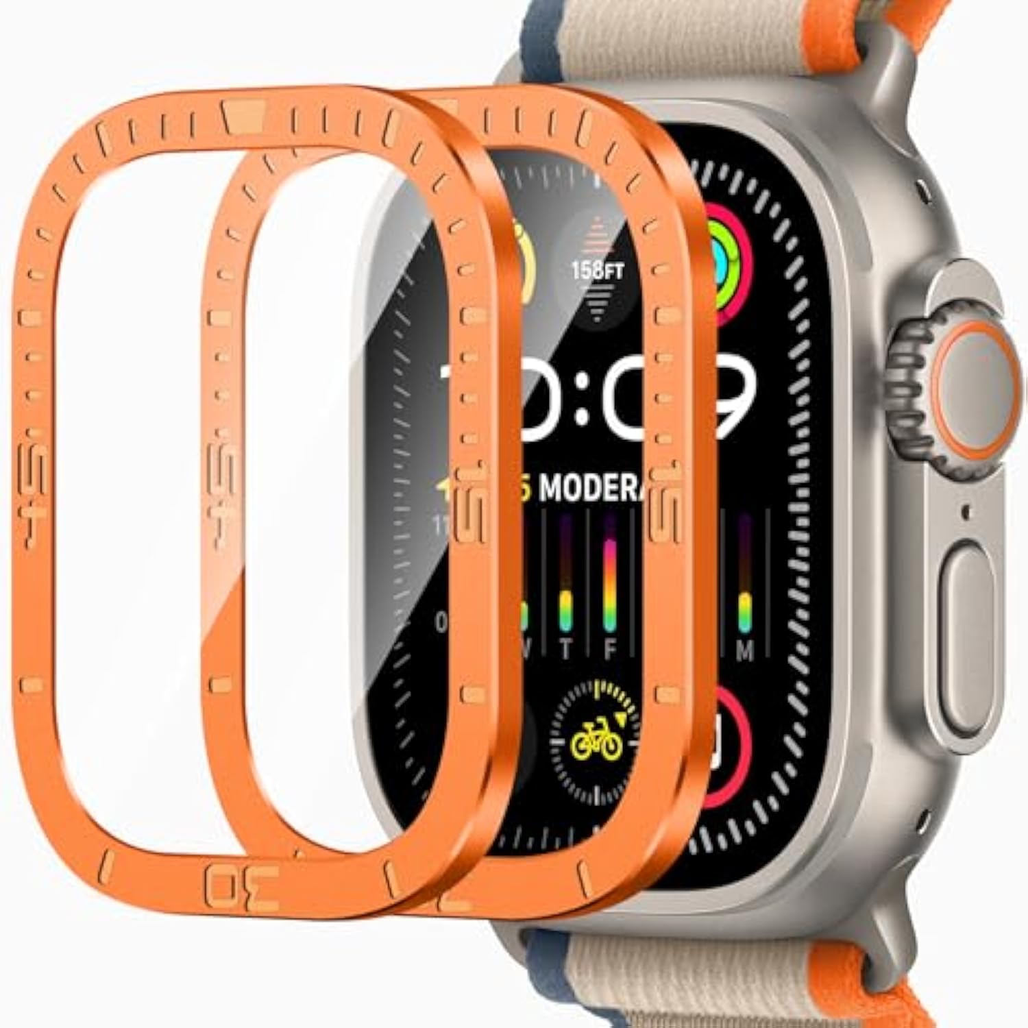 2 Pack For Apple Watch Ultra 2/Ultra Screen Protector 49Mm, [Touch Sensitive] Titanium Alloy Frame Anti-Scratch Hd Tempered Glass Protective Glass Film For Iwatch 49Mm (Numeric Orange)