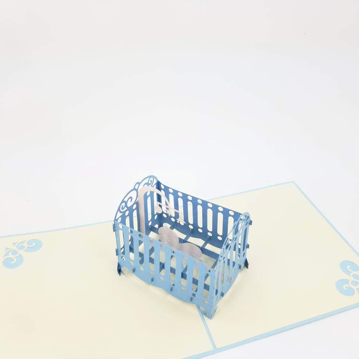 New Baby Card - Baby Shower Card, Baby Shower Greeting Card, New Baby Pop Up Card, Baby Shower Pop Up Card, Baby Crib Card Baby Crib Pop Up Card (Blue)