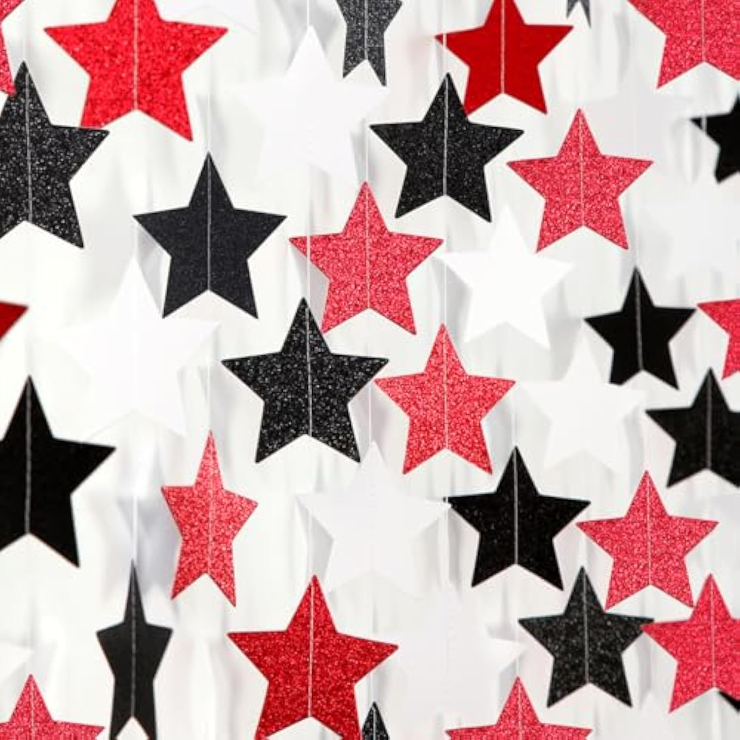 Black White-Red 62Ft Star Garland – Birthday, Graduation, Wedding & Classroom Décor