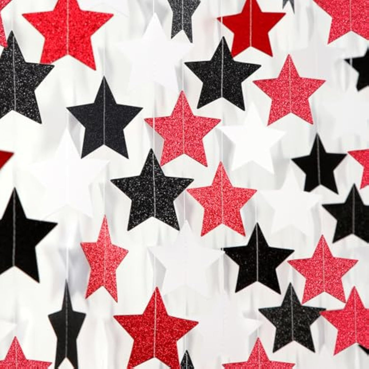 Black White-Red 62Ft Star Garland – Birthday, Graduation, Wedding & Classroom Décor