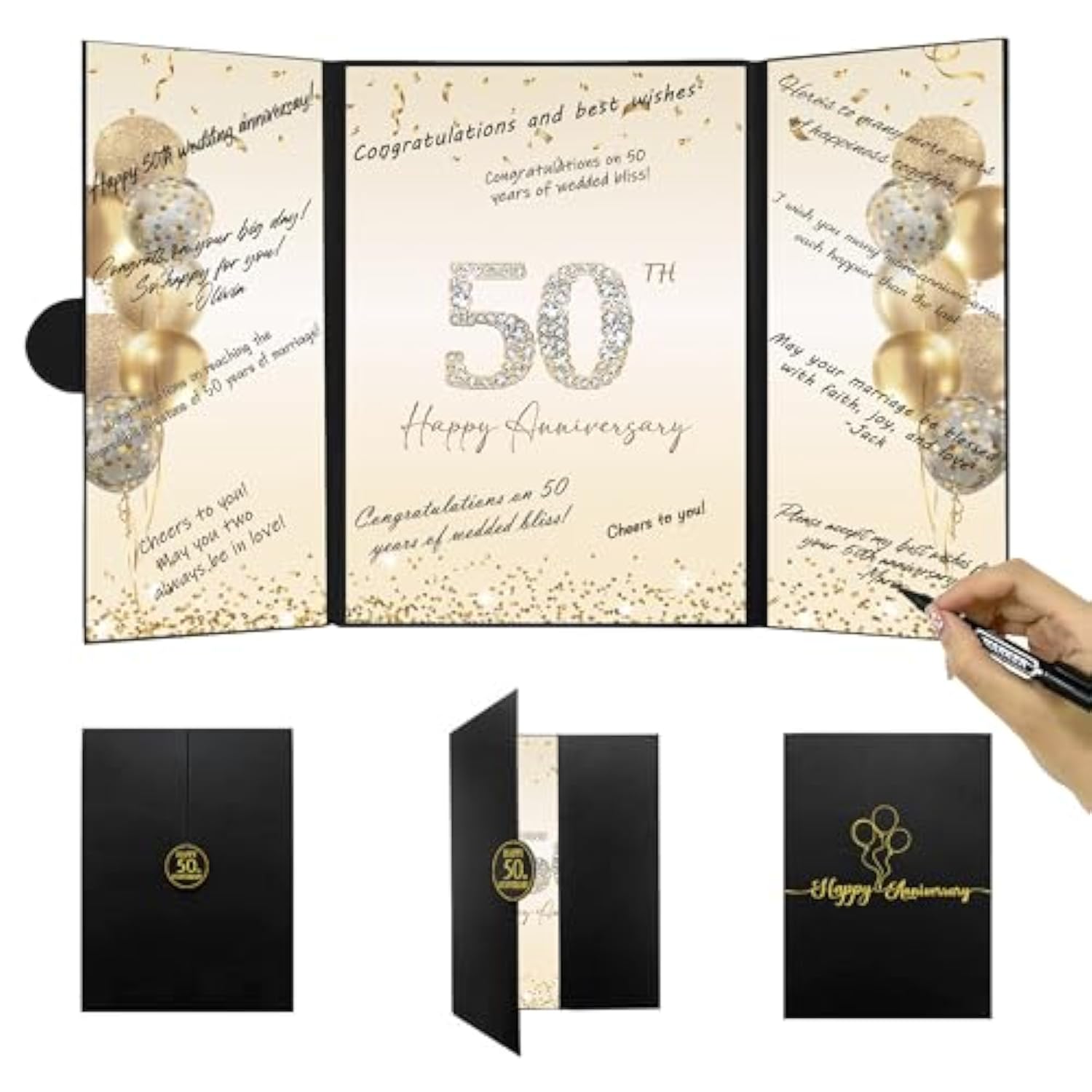 Black Gold 50Th Anniversary Party Decorations, Happy 50Th Anniversary Alternative Signature Guest Book For Parents Cheers To 50 Years Gifts 50 Anniversary Signing Card Board Party Supplies