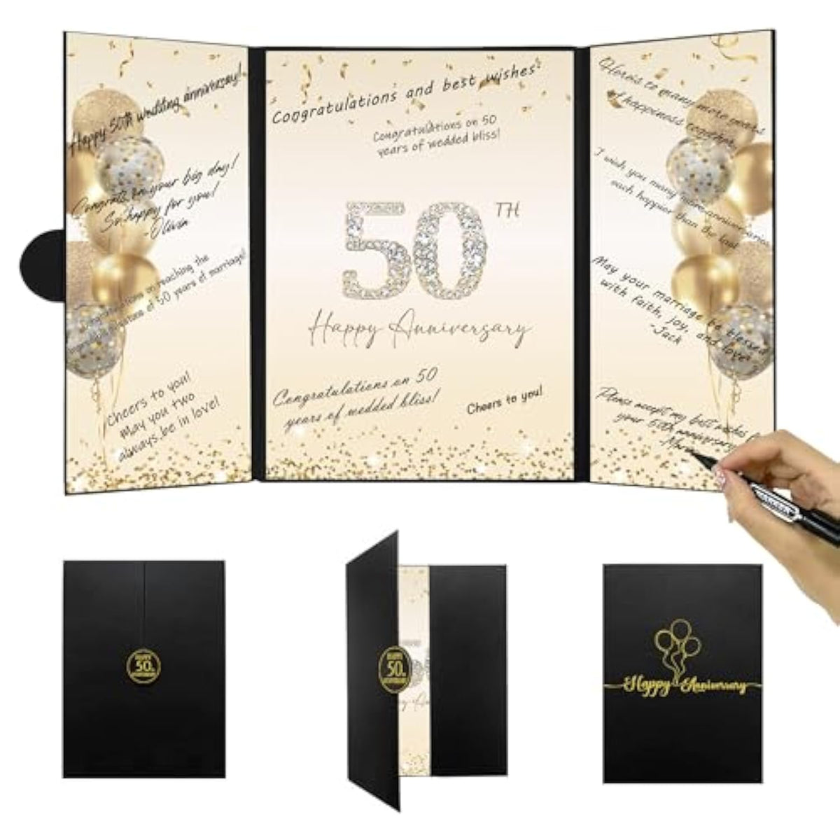 Black Gold 50Th Anniversary Party Decorations, Happy 50Th Anniversary Alternative Signature Guest Book For Parents Cheers To 50 Years Gifts 50 Anniversary Signing Card Board Party Supplies