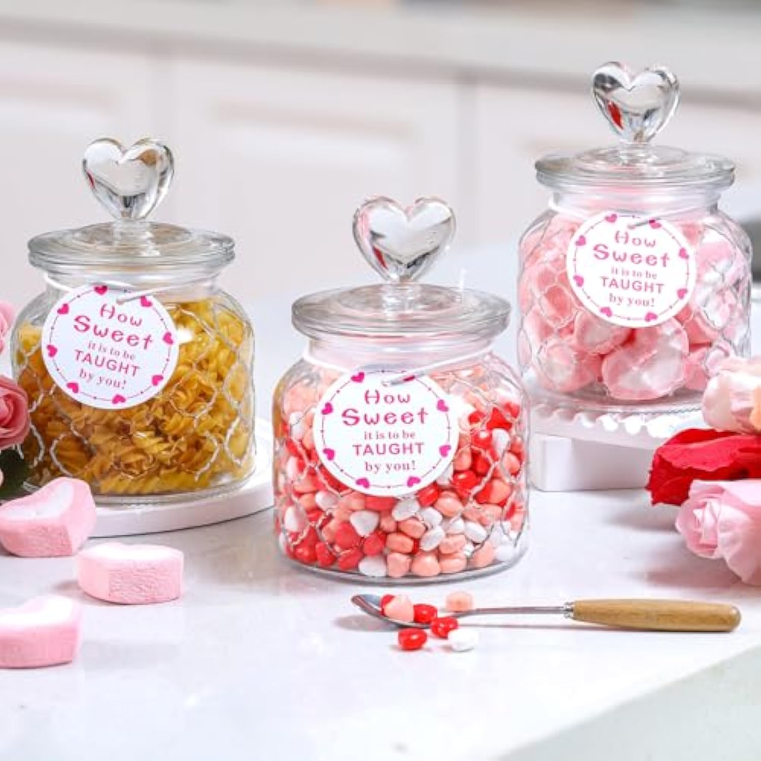 3 Set 22 Oz Clear Glass Jars Heart Valentines Glass Container With Cute Heart Shaped Lids Set Valentines Day Gift Food Storage Jars Cookie Jar Candy Jar For Party Kitchen And Dining Room