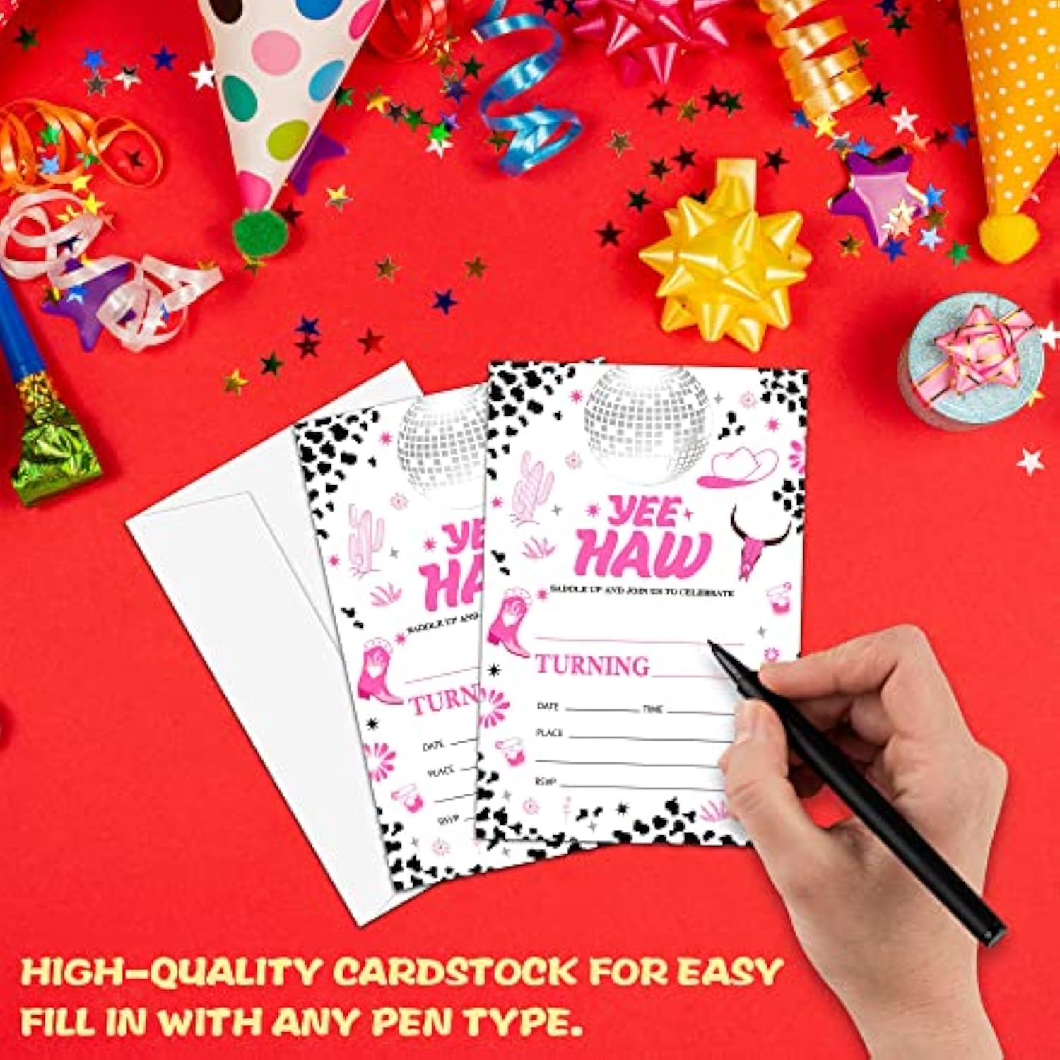 Space Cowgirl Birthday Party Invitation, Pink Disco Cowgirl Themed Fill-In Invites, 20 Invitations With Envelopes (4" X 6"), Adults Nashville Rodeo Party Favors Decorations And Supplies -42