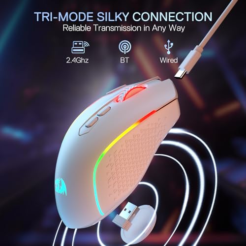 M810 Max 3-Mode Wireless Gaming Mouse, 12000 Dpi Wired/Wireless Rgb Mouse W/Rapid Fire Key, 8 Macro Buttons, 188-Hour Reliable Power Capacity For Pc/Mac/Laptop