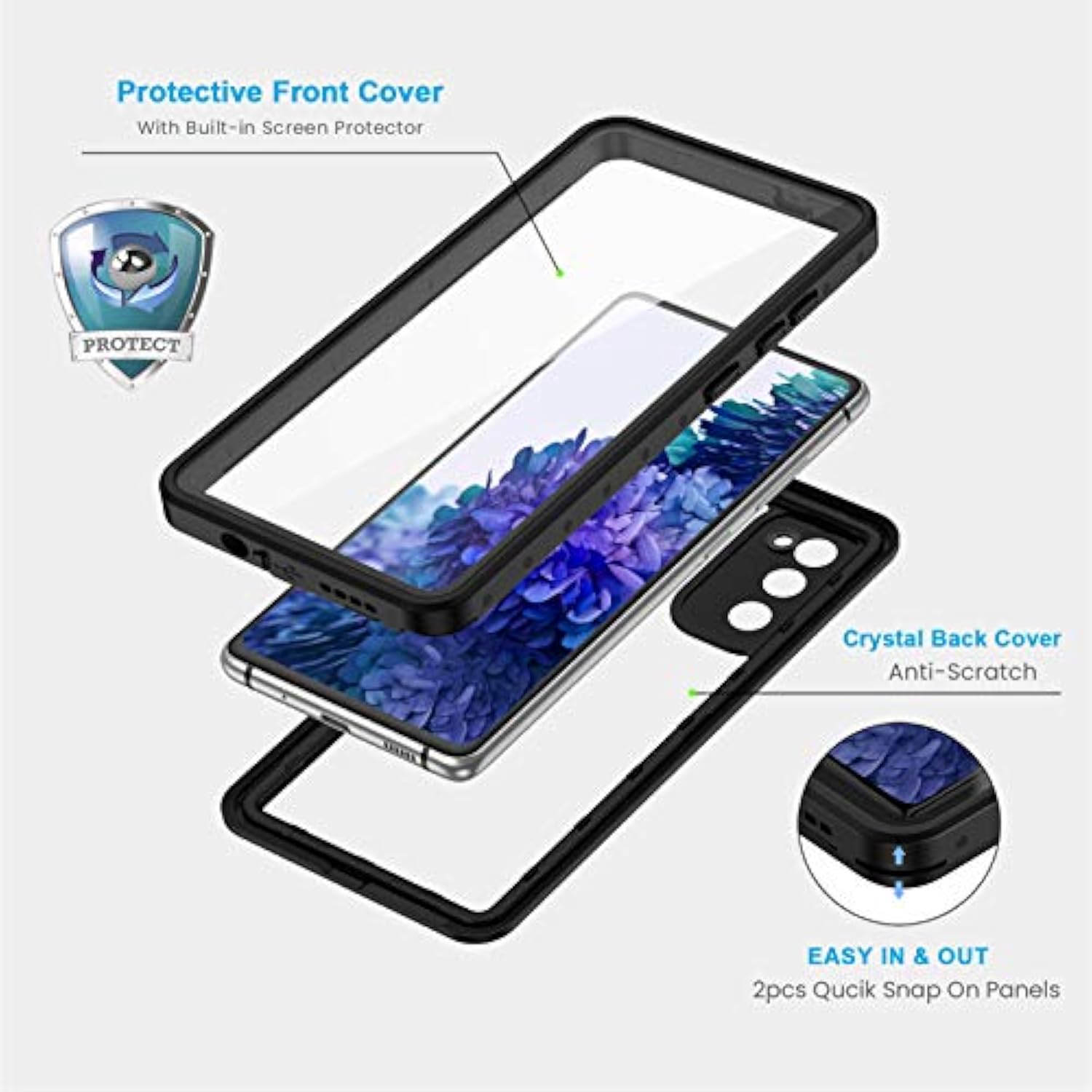 For Samsung Galaxy S20 Fe Case, Ip68 Waterproof Dustproof With Built-In Screen Protector, Heavy Duty Full Body Protective Phone Case For Galaxy S20 Fe 5G, Black/Clear