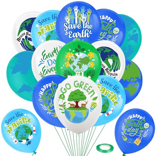 36pcs Happy Earth Day Balloons, Blue Green Earth Party Decorations Latex Balloon Earth Day Party Supplies Balloons for Environmental Protection Activities Decoration, Save Earth Balloon