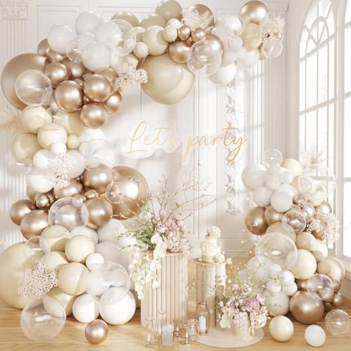 152PCS White & Champagne Gold Balloon Arch Kit  Boho Party Decor for Wedding and Shower