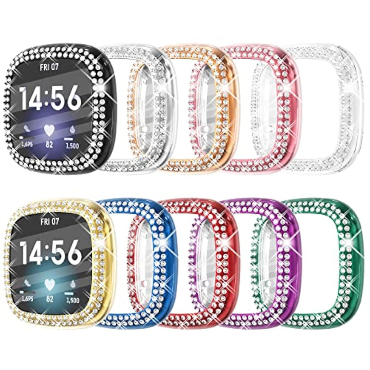 10-Pack Tpu Bumper For Fitbit Versa 3 Screen Protector, Crystal Diamond Bling Case Hd Full Protective Cover For Men Women, Fitbit Versa 3/Fitbit Sense Smartwatch, 10 Colors