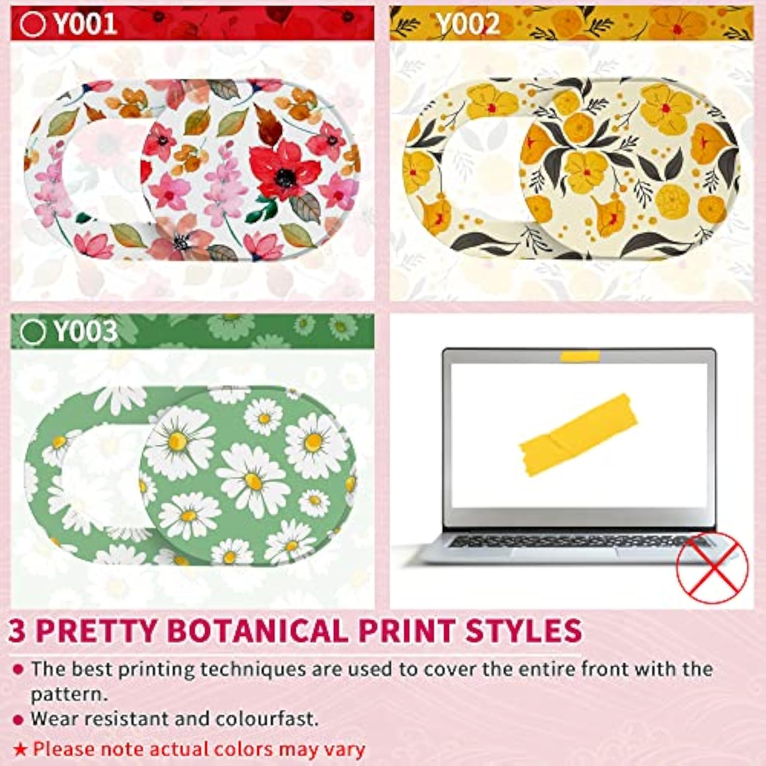 Cute Laptop & Phone Camera Cover 3-Pack Ultra-Thin Flowers Privacy Slider