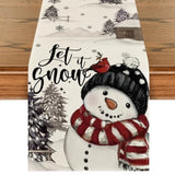Xmas Trees Let It Snow Black Snowman Christmas Table Runner, Seasonal Winter Holiday Kitchen Dining Table Decoration For Home Party Decor 13X60 Inch