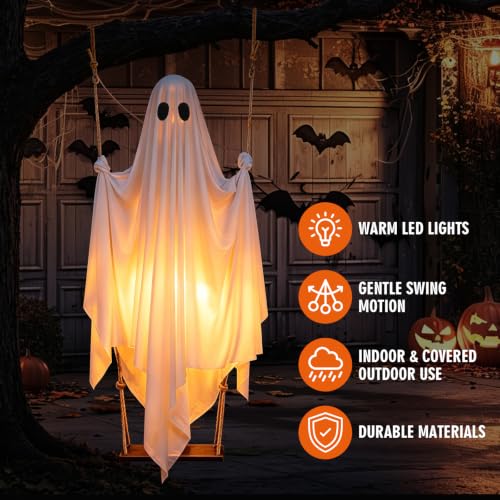 Halloween Hanging Ghost Decorations, 5FT Swinging Ghost with Remote Lights