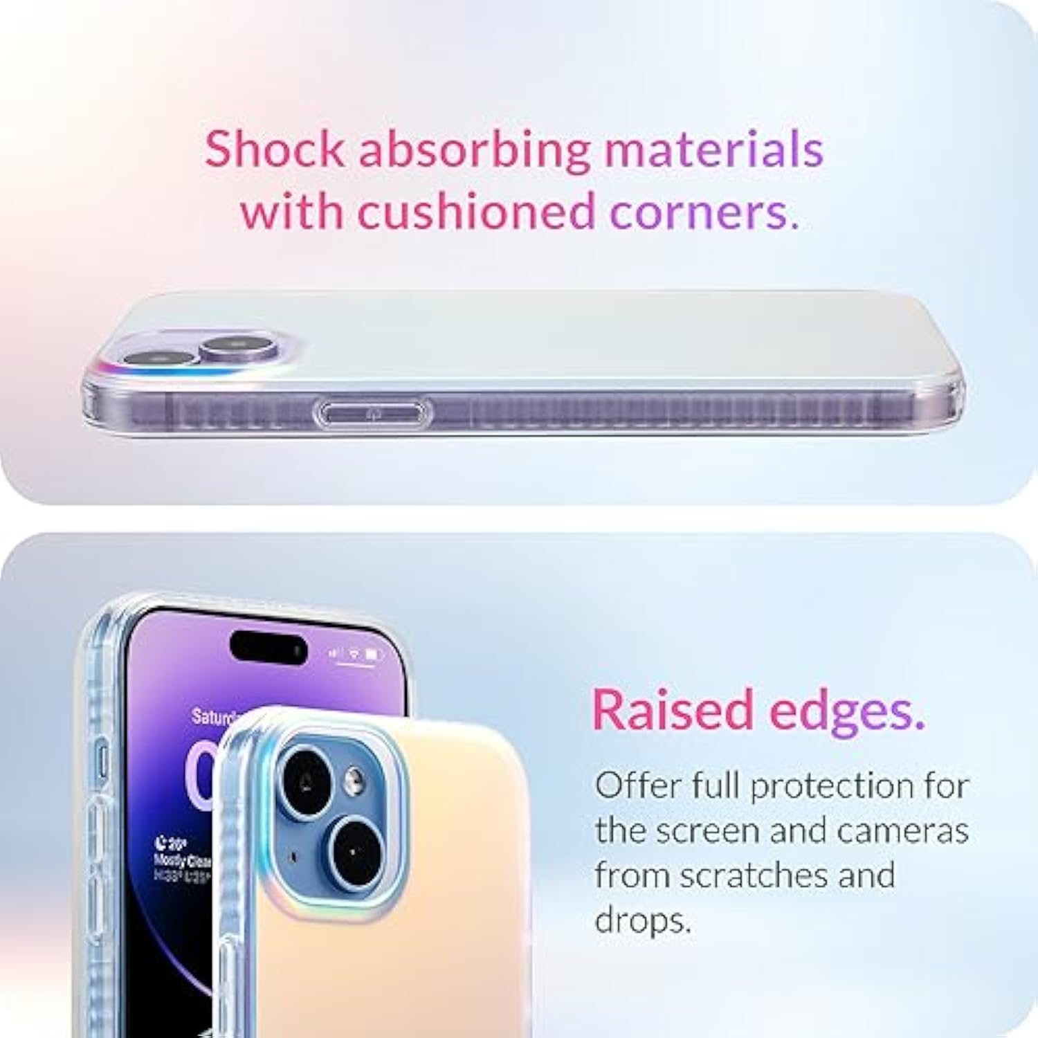 Hue Case For 15 - [360° Shock-Absorbent Bumper] - [Cute And Unique Phone Cover For Girls And Women] - Fluorescent Holographic Iridescent