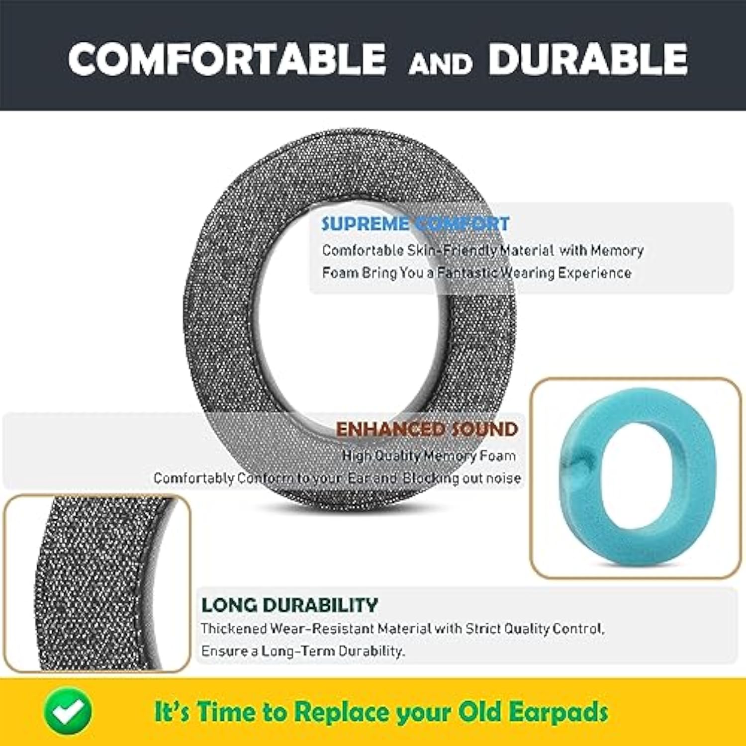 Earpads Replacement Cushion Compatible With Corsair Hs70,Hs60,Hs50 Series Headphones Durable Ear Pads With Breathable Fabric Foam