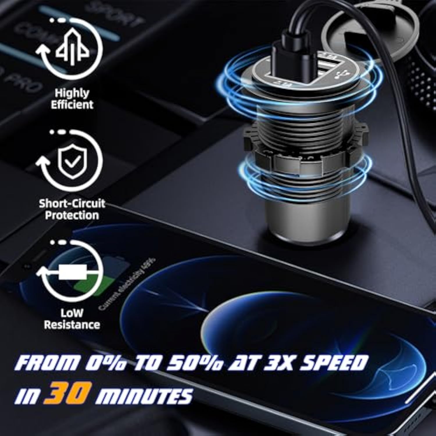 12V Usb Outlet Wire Usb Charger, 3 Port 12V/24V Charger Socket For Cars, Boats, Rvs, Trucks, Golf Carts, And Motorcycles And More (Pack Of One)