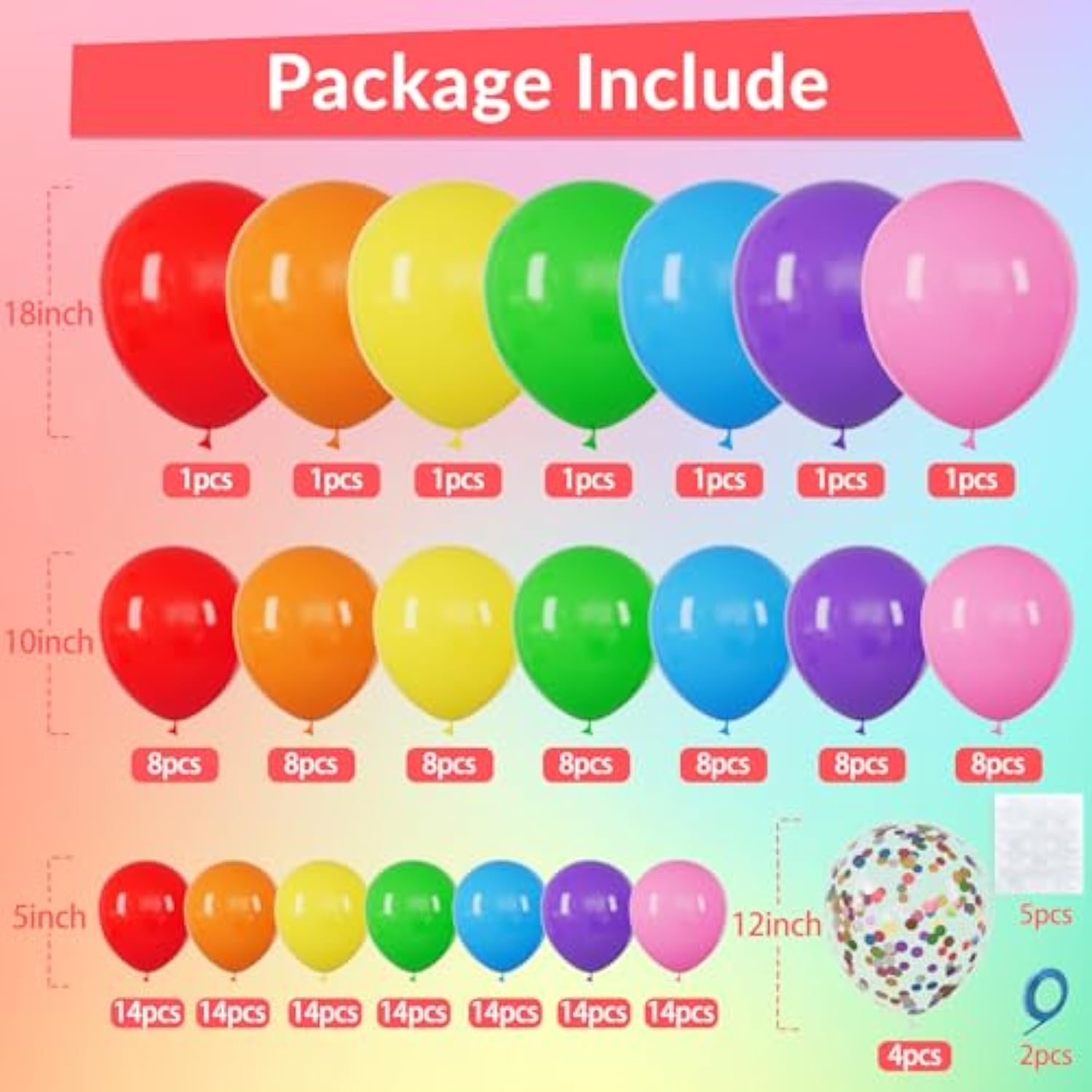 162 Pcs Colorful Rainbow Balloons Arch Kit, Diffrent Size Rainbow Balloon Garland, Globos De Colores For Party Decoration Birthday Party Supplies.