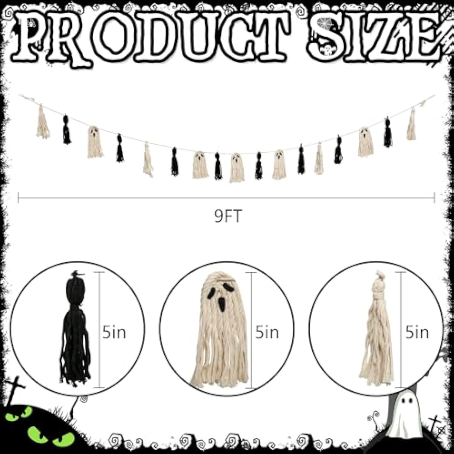 9Ft Halloween Ghost Tassel Garland Boho Macrame Banner Hanging Party Decorations